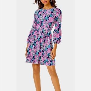 NWT Lilly Pulitzer Auralia Dress, Oyster Bay Navy Shroom With A View,
